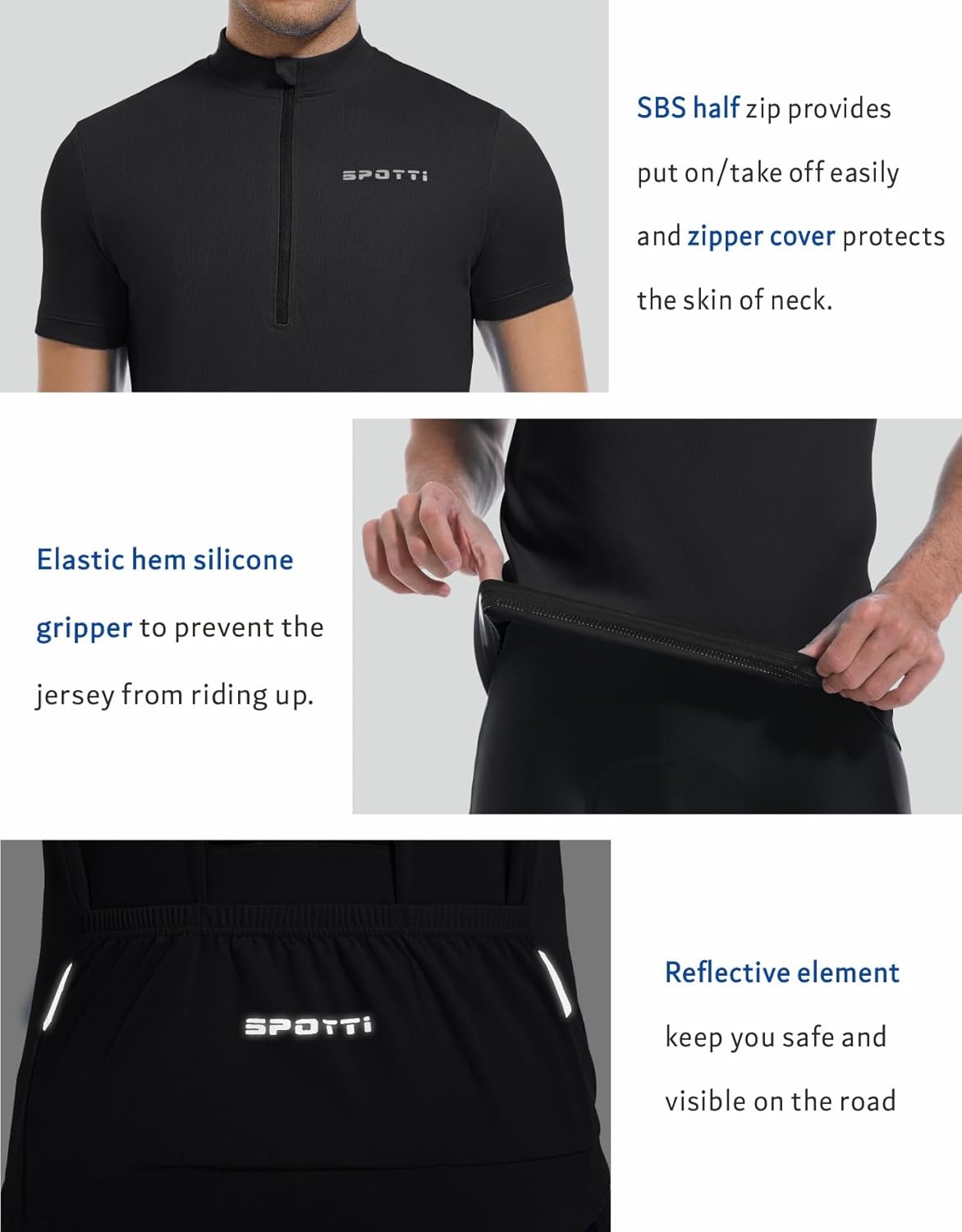 Spotti Men's Cycling Bike Jersey Short Sleeve with 3 Rear Pockets- Moisture Wicking, Breathable, Quick Dry Biking Shirt