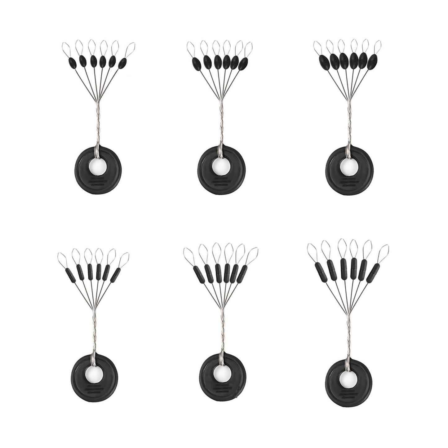 Lavie&Camus 1080PCS Fishing Bobber Stoppers, Oval and Column Floats Sinker Stops, Black Rubber 6 in 1 Bobber Stops, L M S Size Float Stop