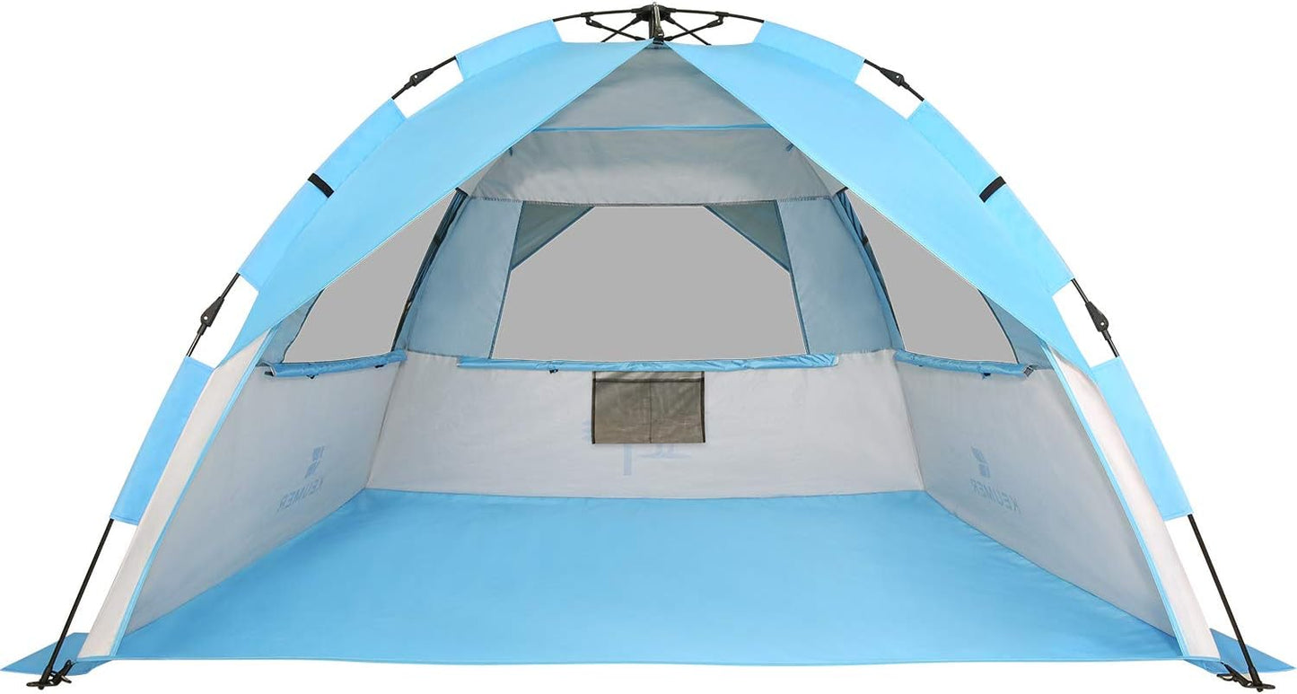 G4Free Deluxe XL Pop Up Beach Tent, 3-4 Persons Easy Setup Sun Shelter Canopy with UPF 50+ UV Protection Extral Wide 70.9 in