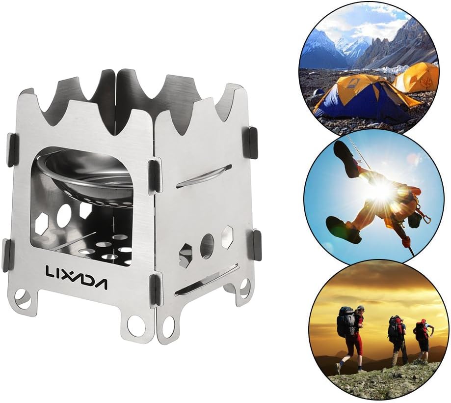 Lixada Camping Wood Stove Folding Lightweight Stainless Steel Wood Burning Stove Portable Backpacking Alcohol Stove for Outdoor Camping Hiking Picnic BBQ Picnic Hunting