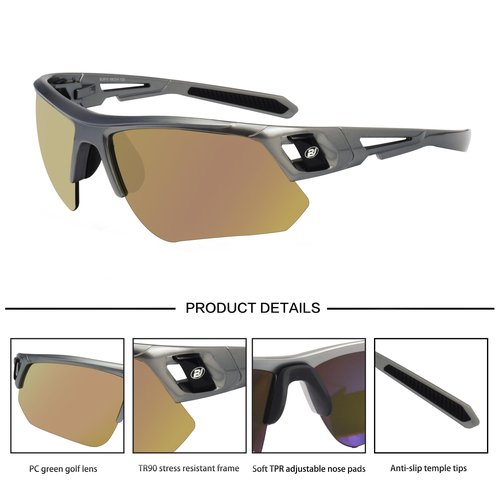 BLAITEJUS Golf Sunglasses for Men Women UV400 Protection Sports Sunglasses Golfing Running Pickleball Glasses (Gun Color/Rose Gold Revo)
