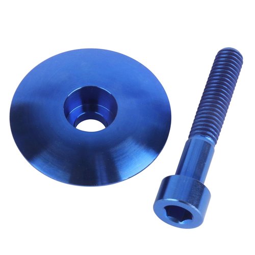UHDFBDHF Bike Headset Titanium Top Cap 1-1/8" with Ti Bolt M6 x 35mm (Blue)