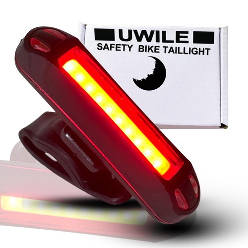 UWILE Ultra Bright Bike Taillight for Road and Trail Safety. 5 Modes Rechargeable Red White Led Light. Flexible Mounting for All Bicycles Styles, Scooter, ebikes and Helmet.