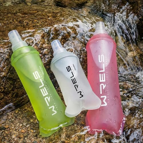 WRELS Collapsible Water Bottle 350ml Pink for Running, Cycling & Hiking