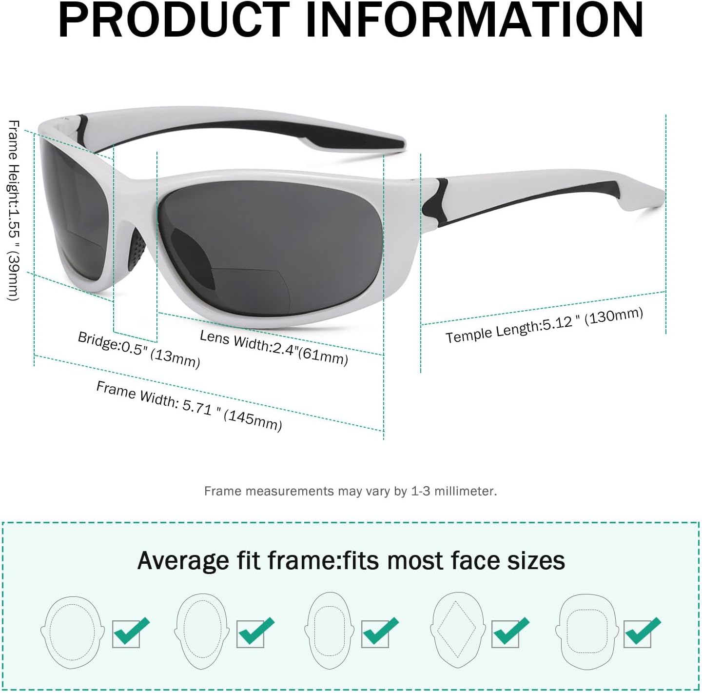 Eyekepper TR90 Unbreakable Sports Bifocal Sunglasses Baseball Running Fishing Driving Golf Softball Hiking