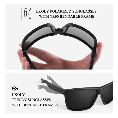 Ukoly Polarized Sports Sunglasses For Men Women,Sports Sunglasses For Baseball Running Cycling TR90 Frame UV400 Protection Black