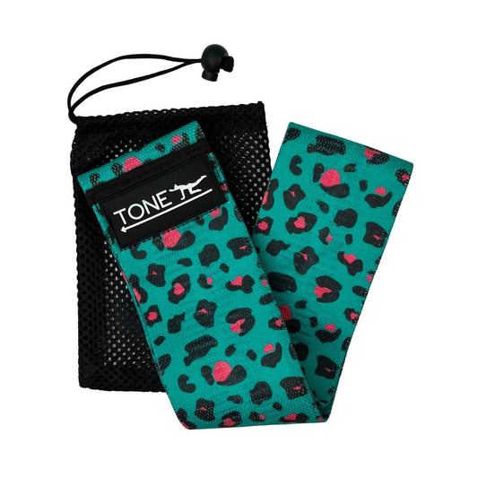 Fabric Resistance Band, Exercise Band with Non-Slip Design for Legs and Glutes, Single Medium Intensity Workout Band for Women, Booty and Fitness Band (Blue/Pink Leopard)