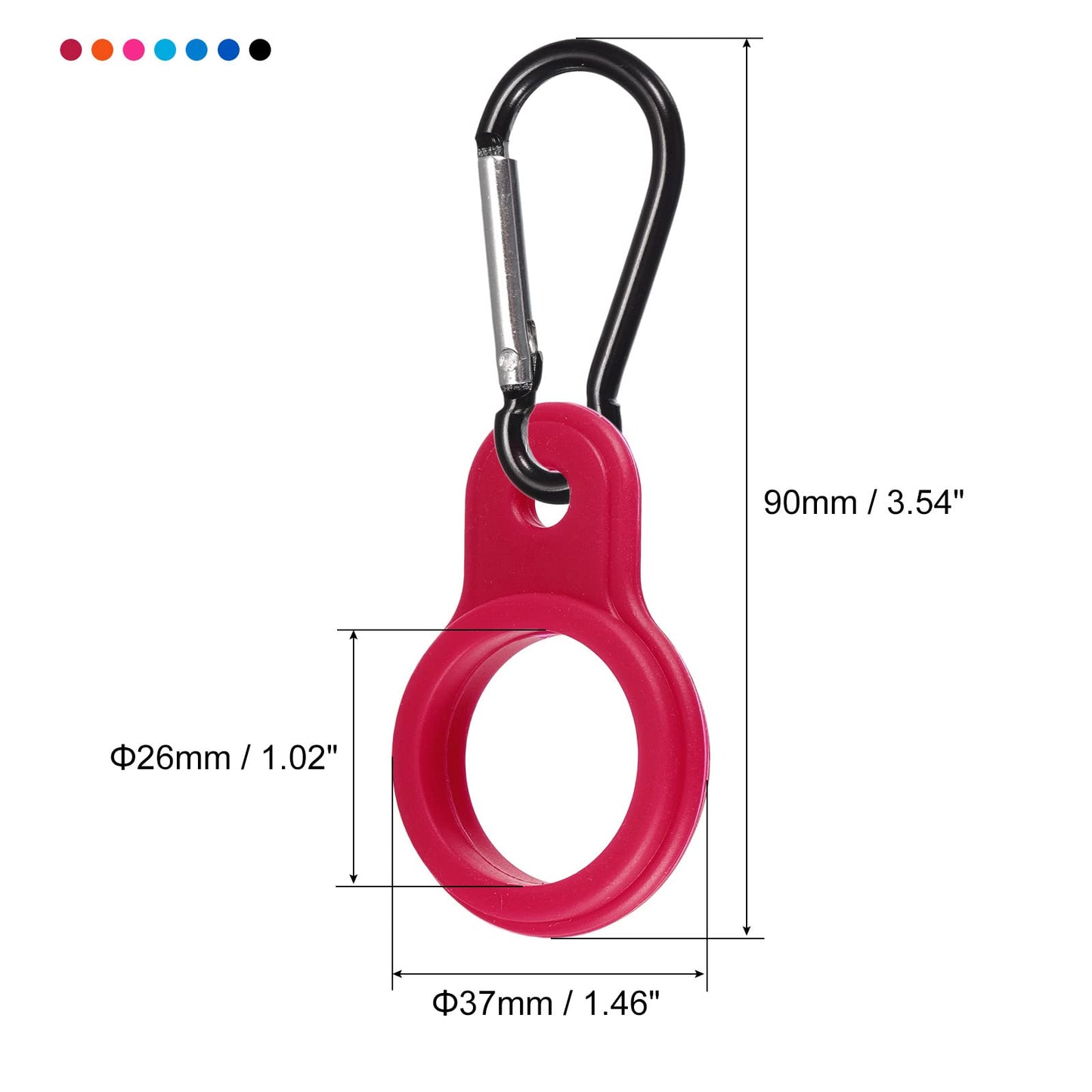 PATIKIL Silicone Water Bottle Clip with Buckle, 7 Pack Drink Holder Hook Keychain Clip Ring for Outdoor Activities Daily Use, Black Buckle