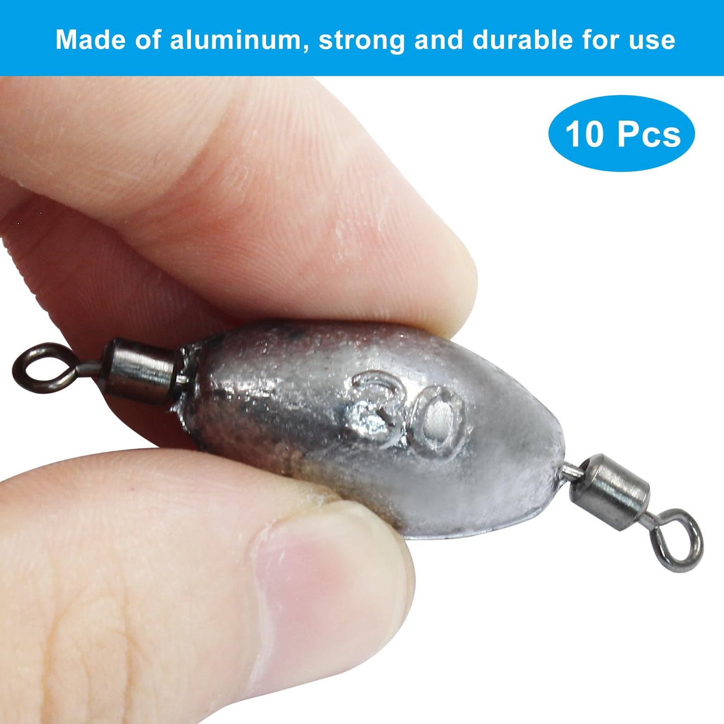 Uenhoy 10 Pcs Fishing Weights Inline Trolling Fishing Sinker Tackle with Inner Swivels, Oval Drop Casting Fishing Weight Sinkers, 1 oz（30g）