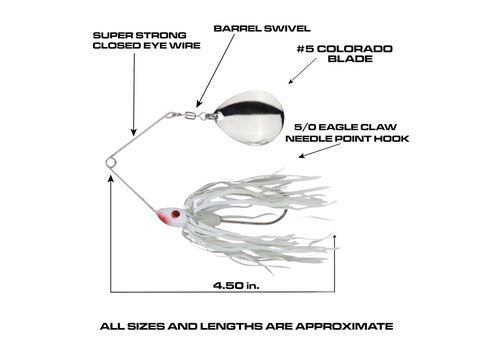 Luck E Strike Redman Spinner Bait by Jimmy Houston, 3/8 Ounce Colorado Spinnerbait, Made in The USA, White