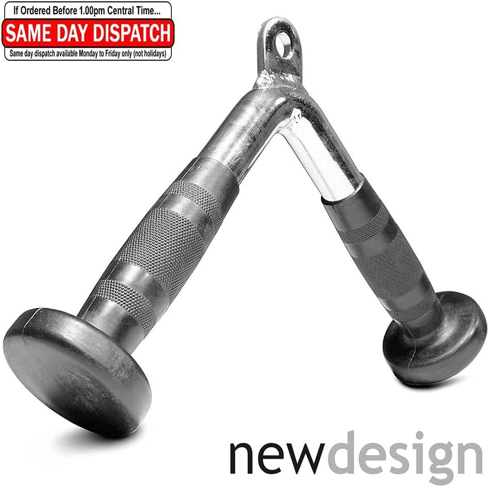 FITNESS MANIAC Home Gym Weightlifting Machine Attachments Tricep Press Push Down Bar V Handle Close Grip Cable V bar Rubber Handgrips