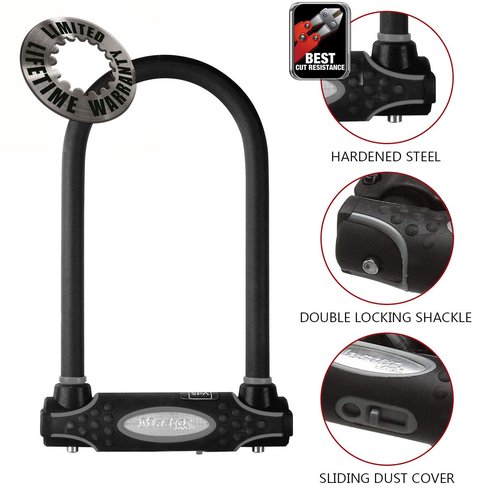 Master Lock Black Bike Lock with 2 Keys, U-Lock for Bicycles and Other Outdoor Equipment, Bike Locks Heavy Duty Anti-Theft Lock for Motorcycles, Scooters, 8195EC
