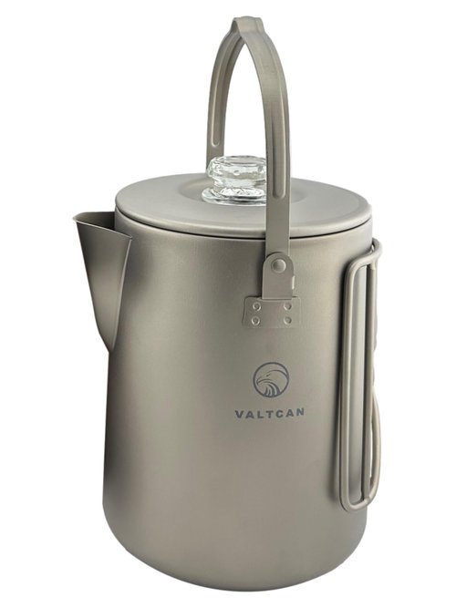 Valtcan Titanium Percolator Coffee Maker Pot 1.5L Filter Brew Ultralight Weight Camping Kettle 50 fl oz 6 Cup Capacity Glass Knob 395g Compact Kettle