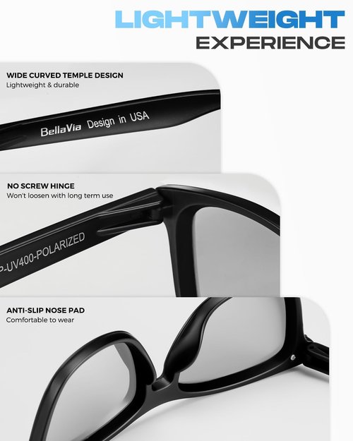 MESHA Polarized Square Sunglasses for Men Women, UV400 Protection Unisex Sun Glasses for Driving Fishing Golf, Classic Frame Shades, Light Weight, Silver Lens