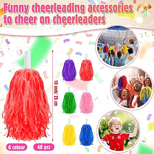 Colorful Cheerleader Pom Poms Bulk with Handles - 48 Pack