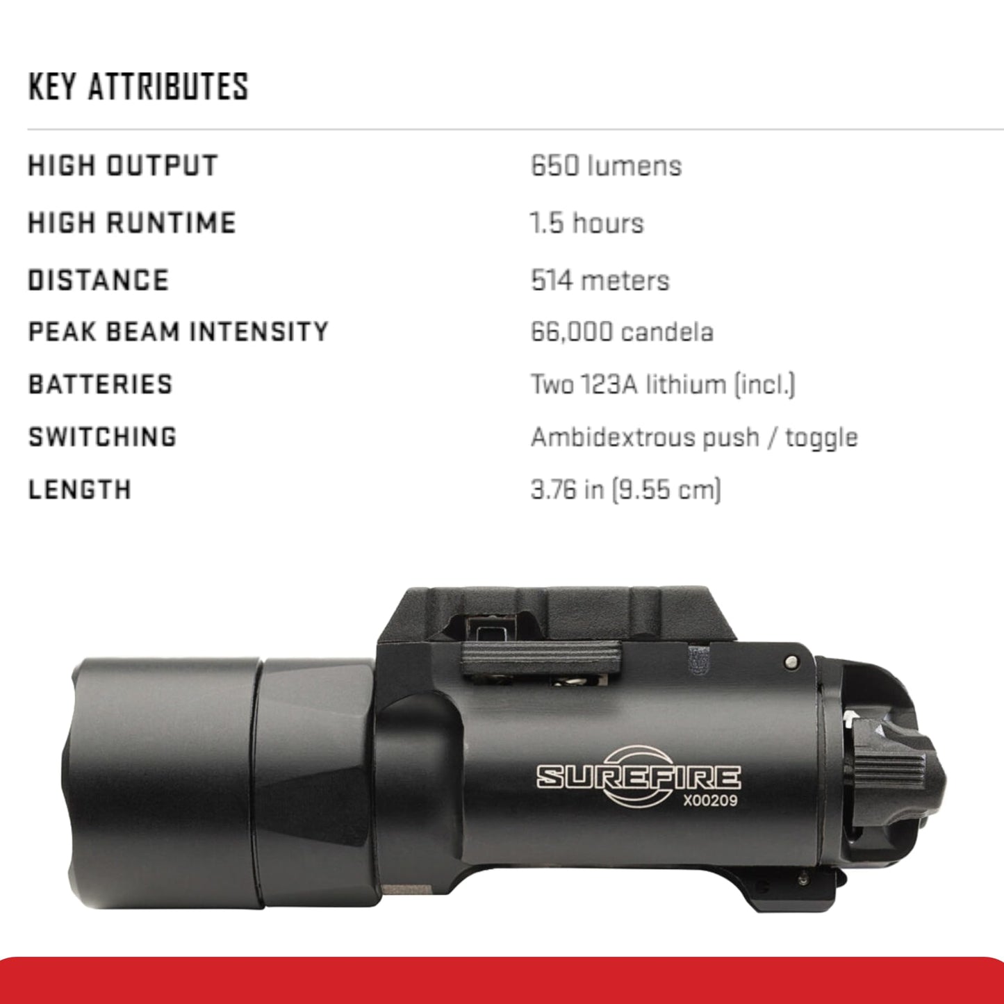 SureFire X300T-A Turbo Black Weapon Light High Output LED Bundle (650 Lumens) - Two 123A Batteries and Battery Box - X300 Turbo Light A Pistol Light for Defense, Easy Switch Mount System