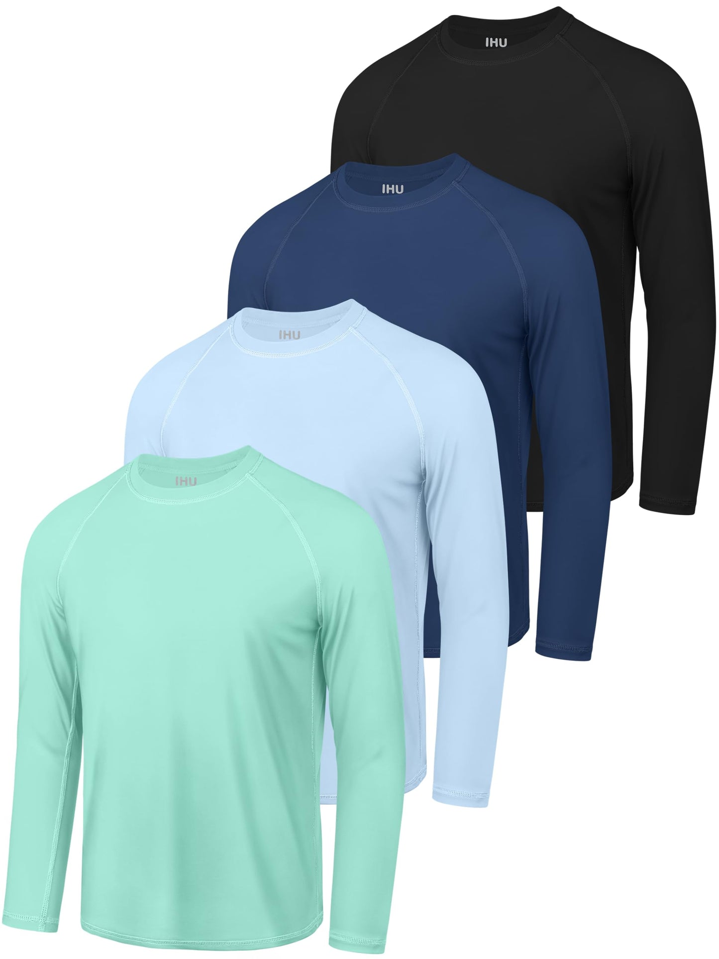 4 Pack Boys' Rash Guard Youth Neon Shirts SPF Long Sleeve Swim Shirts Quick Dry Sun Protection Swimwear for Kids Black, Mint, Dark Blue, Light Blue 7-8Y
