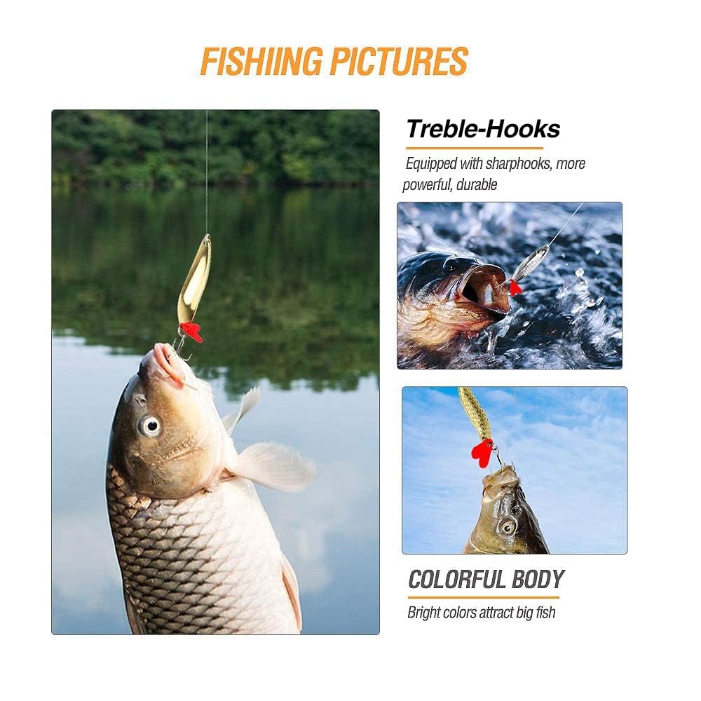 DONQL Spoon Fishing Lures, 16pcs Metal Fishing Spoon Lures Hard Baits Saltwater Fishing Lures Spinner Baits Fish Treble Hooks Tackle Salmon Bass (Set A)