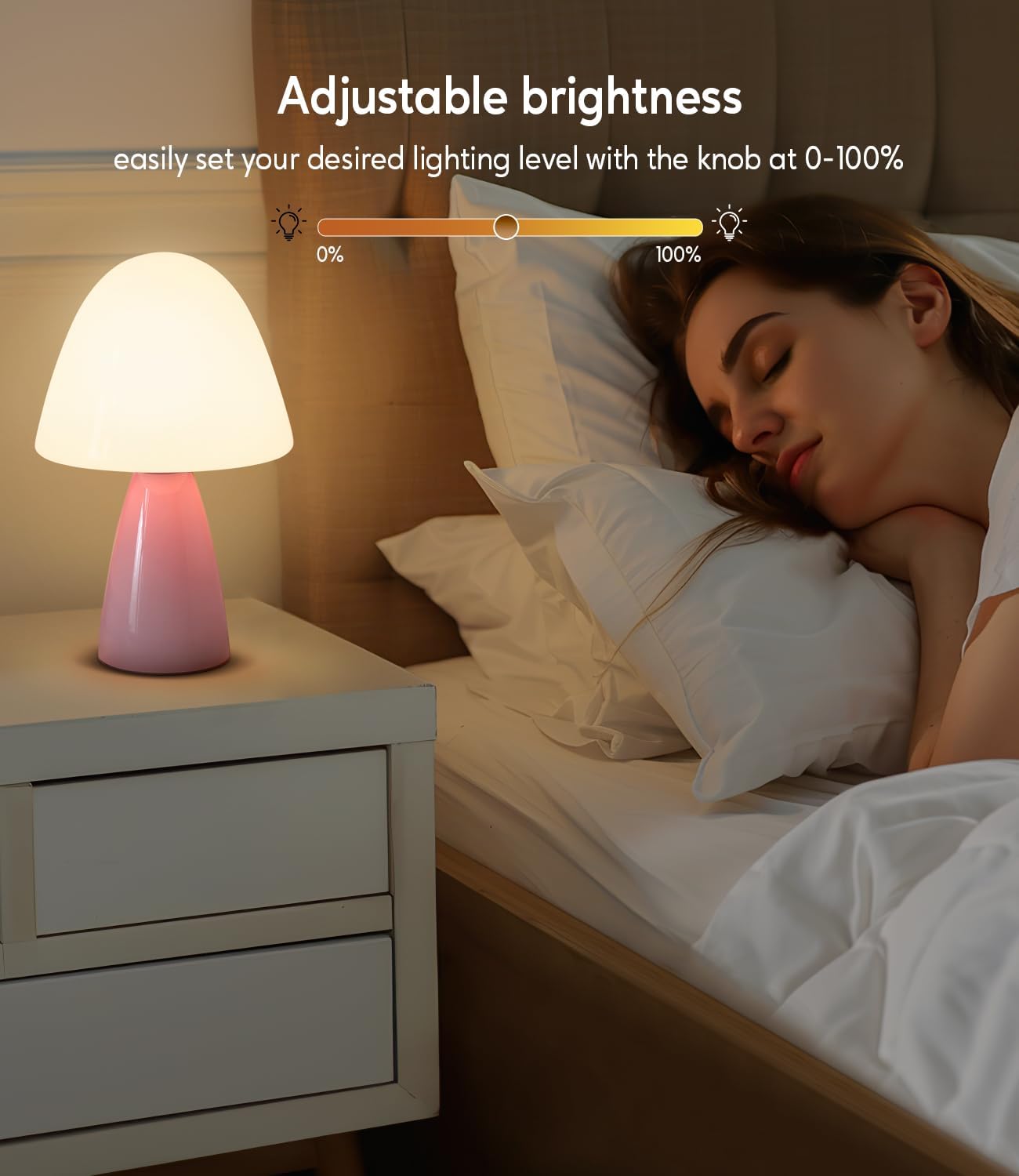 Glass Mushroom Lamp, Retro Dimmable Bulb Replaceable Desk Table Lamp for Bedroom Living Room Nightstand, Mid Century Modern Aesthetic Lamp (2700K 9W, White Glass Shade)