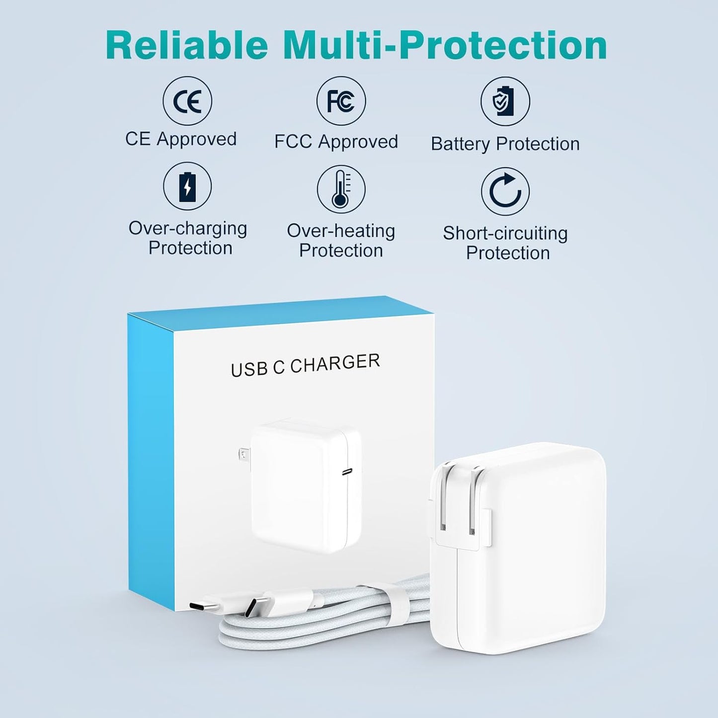 Charger for MacBook Pro 16 14 inch MacBook Air 15 13 inch 2025 2024 2023 2022 2021 2020 2019 M4 M3 M2 M1, Super Compact 100W USB C Laptop Power Adapter, 6.6FT USB-C Braided Cable, Original Quality