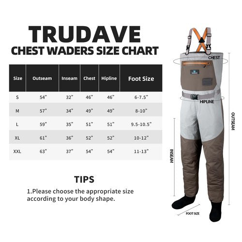 Trudave Fishing Waders, Waterproof Chest Waders for Men & Women, Lightweight Insulated Stockingfoot Waders Breathable Fly Fishing Waders for Fishing Hunting