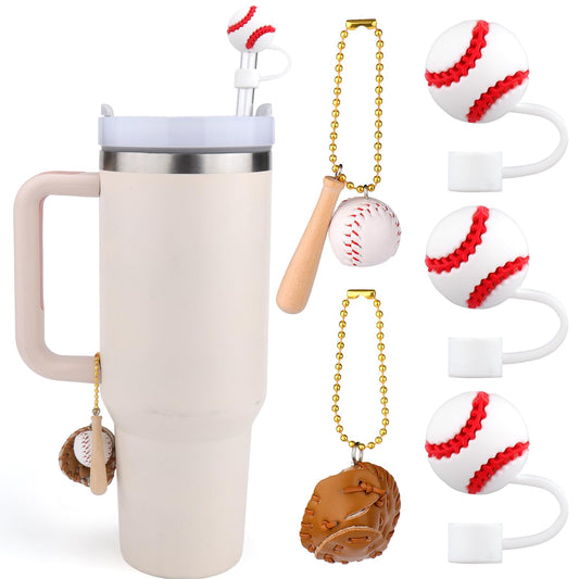 AIERSA 3Pcs Baseball Straw Cover Caps Set for Stanley Straw Cups Accessories, 10 mm