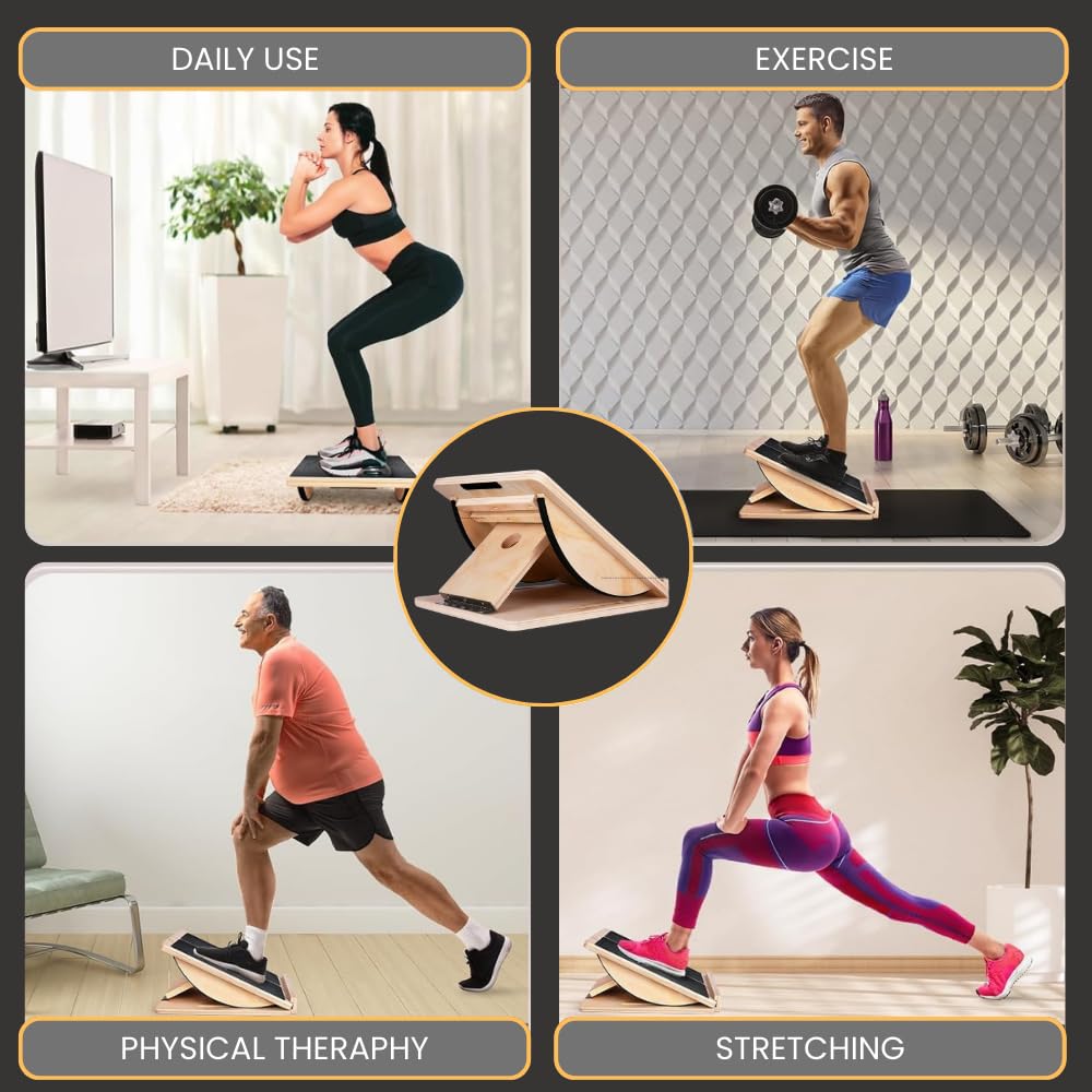 ABCDLIFE 2-in-1 Fitness Slant Board for Calf Stretching Adjustable Incline Board for Mobility, Rehab, Yoga, Pilates, Planter Fasciitis Calf Stretcher Balance Board for Feet Heel Ankle – Portable