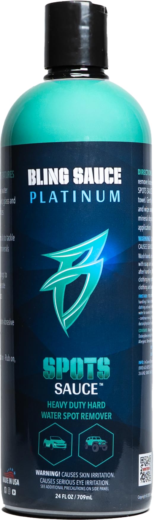 Bling Sauce Platinum Spots Sauce, Heavy-Duty Hard Water Spot Remover for Cars, Trucks, SUVs, 24oz.