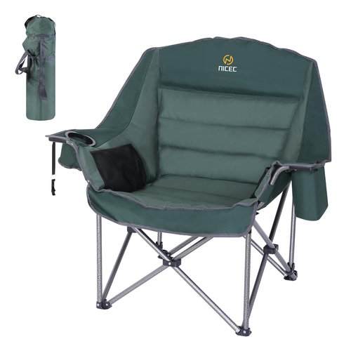 Nice C Camping Chairs, Oversized XL Padded Camping Chair, Outdoor Chair, Camp Chair, Lounge Chair, Wide&Thick, Heavy Duty 400lb, Carry Bag, Cupholder & Cooler (One Green)
