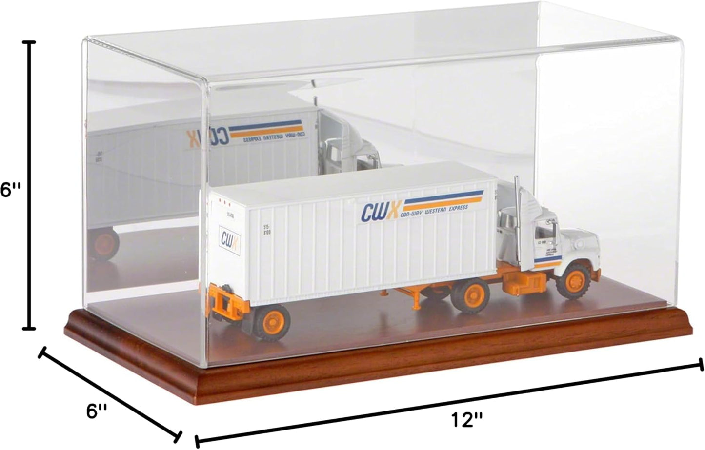 Plymor Clear Acrylic Display Case with Hardwood Base, 12" W x 6" D x 6" H