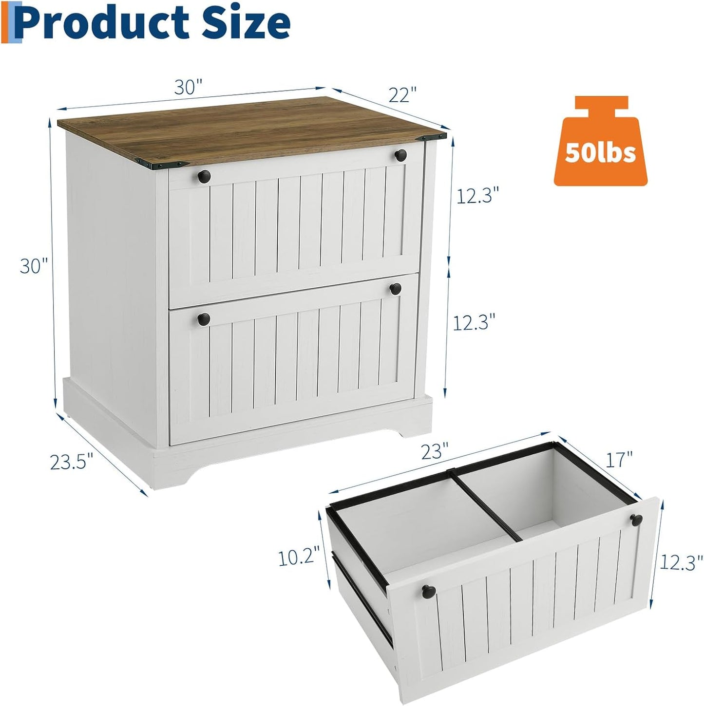 Farmhouse File Cabinets with 2 Drawers,30" File Cabinets with Hanging File Folders for A4/Letter/Legal Size Documents, Rustic Storage Cabinet Storage Printer Stand for Home Office, Living Room White