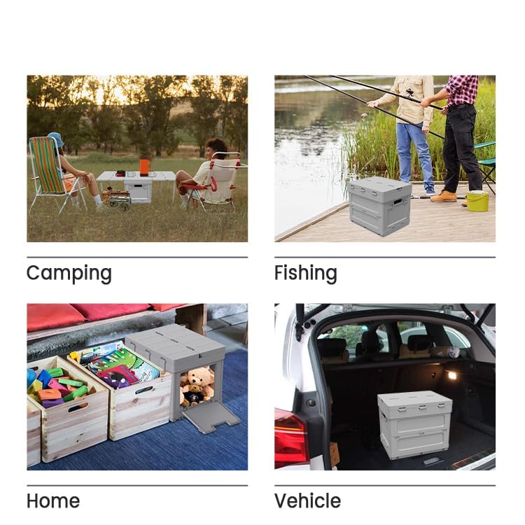 Aimisin Folding Storage Camping Box with Table,3 in 1 Lightweight Camp Storage Box with Parking Warning Sign,Portable Foldable Compartment Table for Indoor, Outdoor, Fishing, BBQ, Picnic, Gray