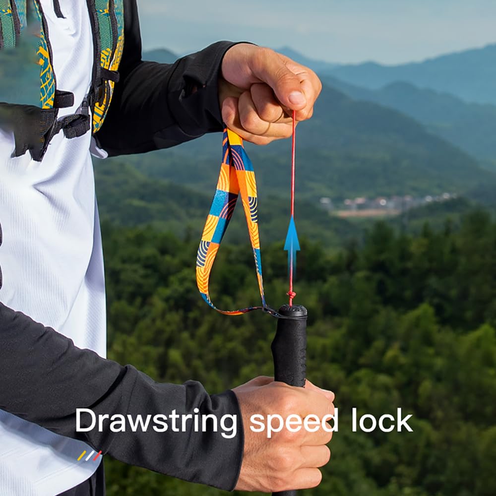 AONIJIE 2pcs New Folding Durable Trekking Pole, Lightweight Quick-Lock 7075 Aluminum Alloy Walking Pole for Cross-Country, (Yellow red,110cm)