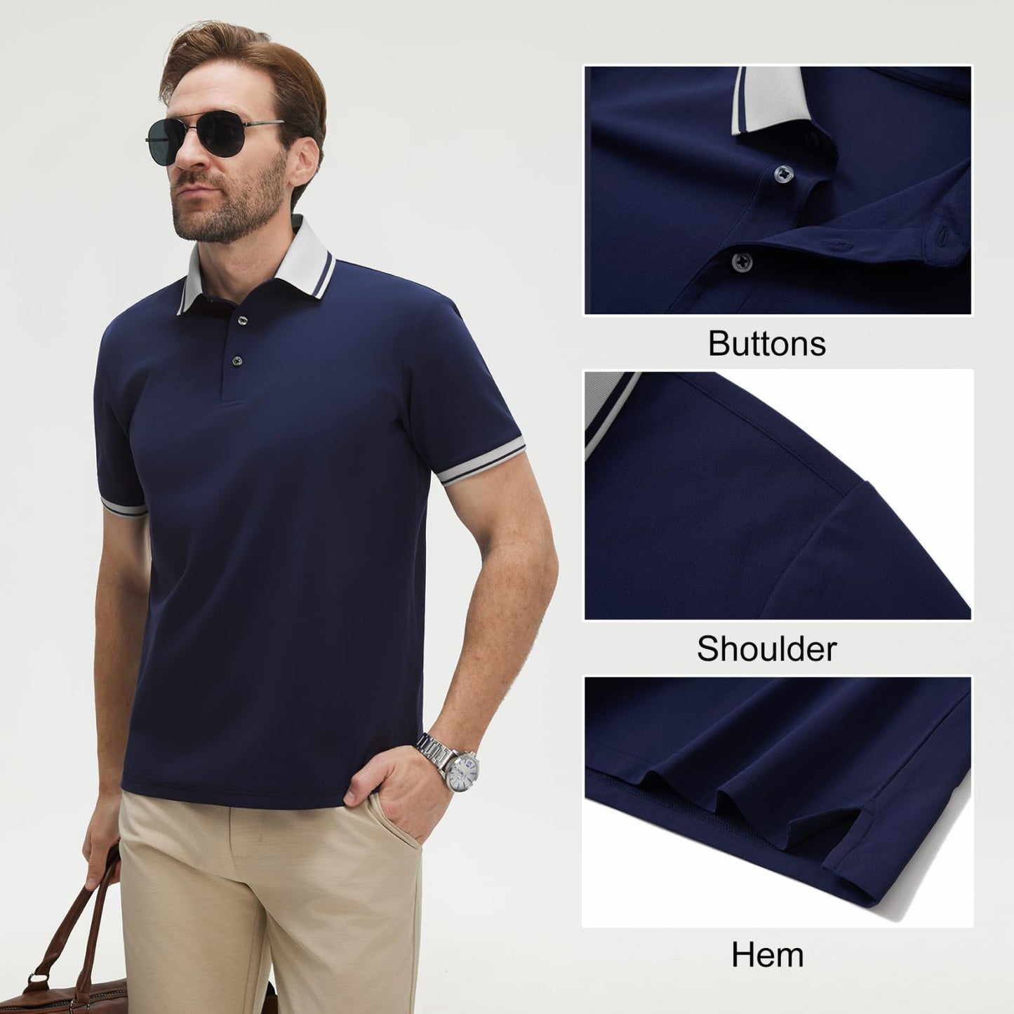 M MAELREG Polo Shirts for Men Dry Fit Moisture Wicking Solid Performance Casual Sport Mens Golf Shirts Short Sleeve Navy