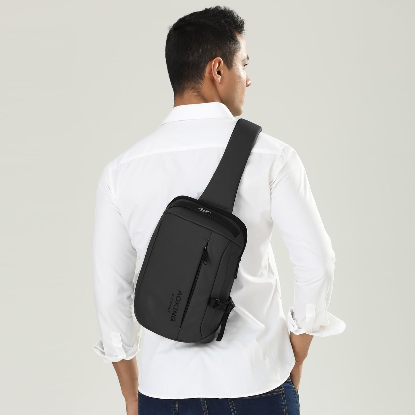 AOKING Lightweight Sling Bag for Men,Waterproof Crossbody Shoulder Backpack with USB Charging Port,Casual Cross Body Bag (Black 1)