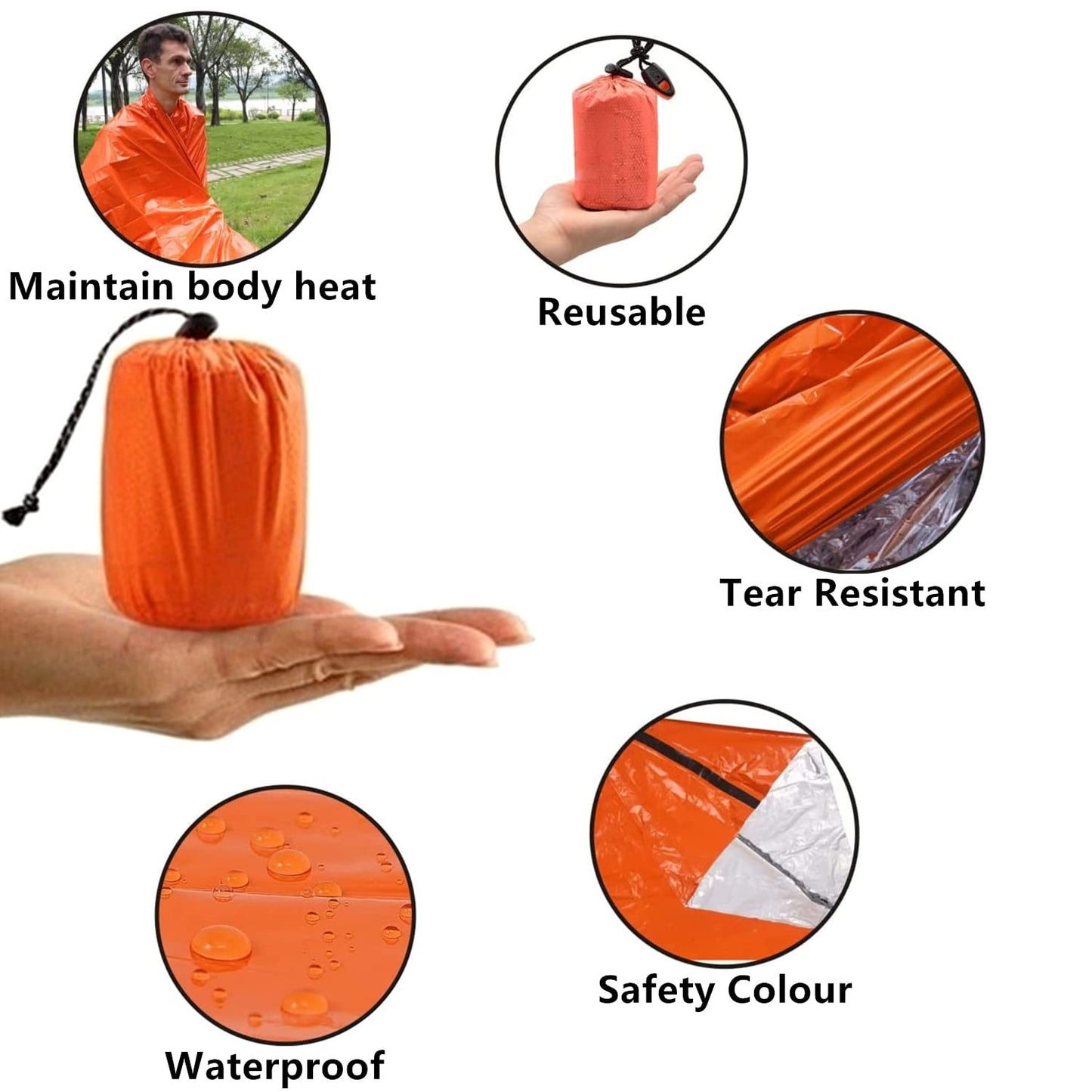 goldhik 2 Pack Emergency Sleeping Bag, Mylar Emergency Blanket, Waterproof Lightweight Survival Shelter Blanket, Portable Survival Thermal Bivy Sack for Outdoor Camping Hiking Adventure