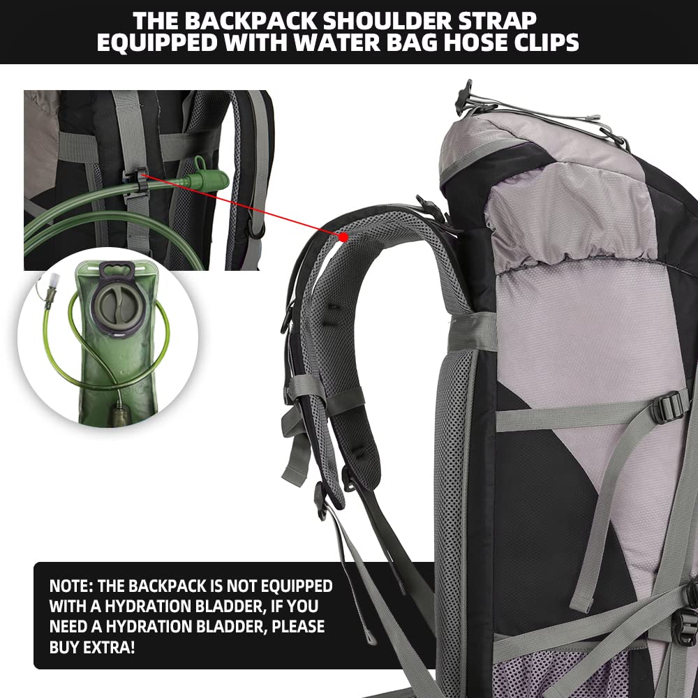 King'sGuard 70L Hiking Backpack Large Lightweight Waterproof Camping Backpack Travel Backpacking Backpack Daypack with Rain Cover -Frameless (Black)
