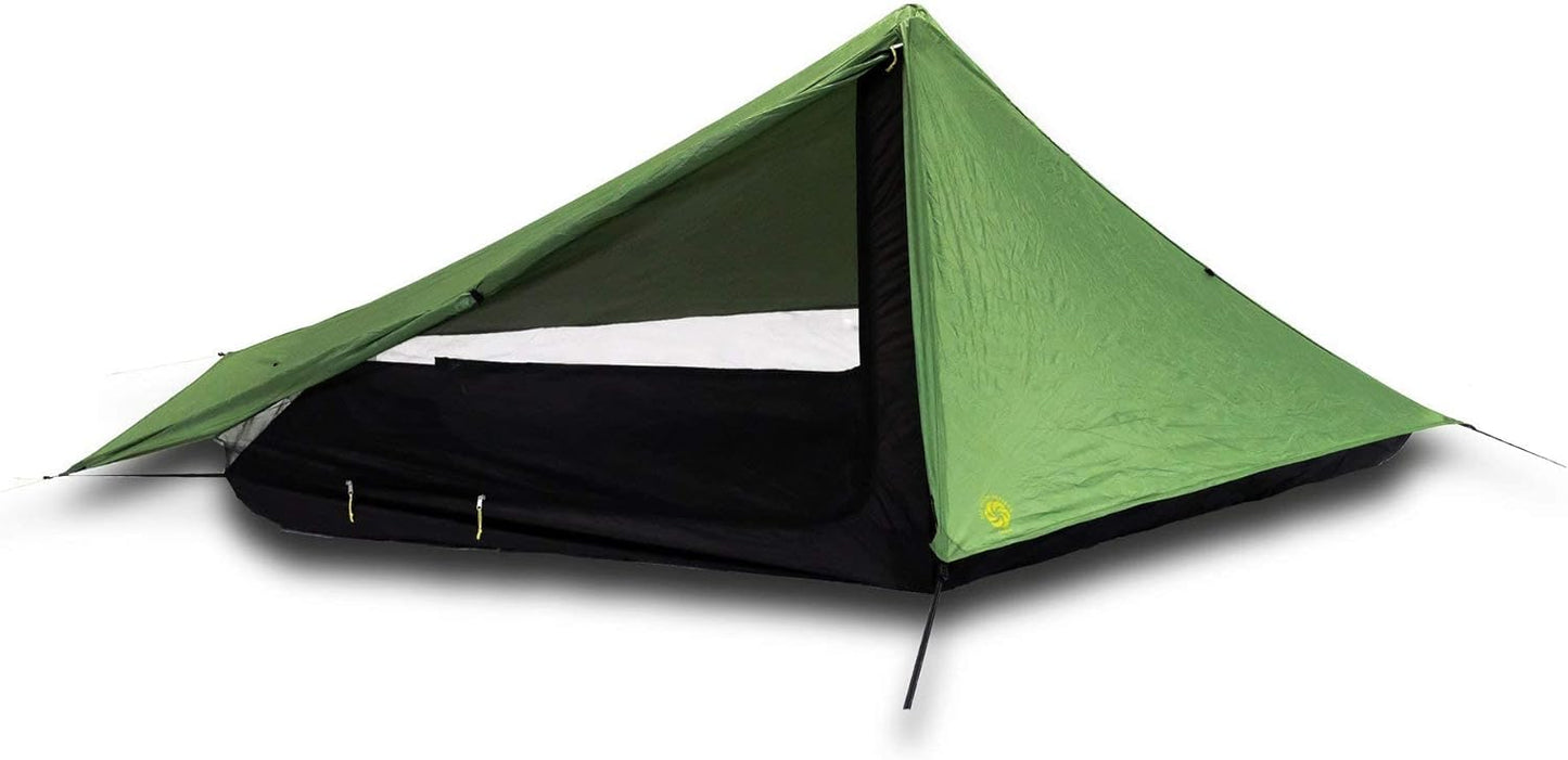 Six Moon Designs Skyscape Scout Green 1 Person Ultralight Tent. 38 oz. Affordable Backpacking, Hiking Tent. Polyurethane Coated 190T Polyester. Trekking Pole Setup. Great 1st Ultralight Camping Tent.