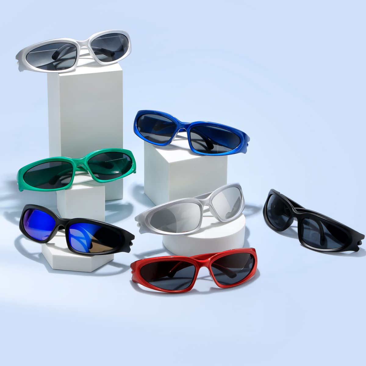 aisswzber Wrap Around Sports Sunglasses for Men Women Fashion Oval Thick Frame Lightweight Durable Plastic for Outdoor UV400