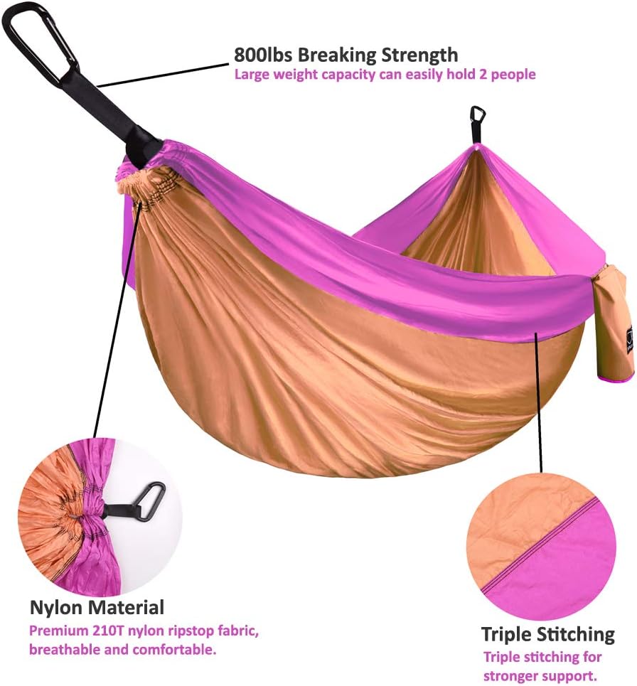 Gold Armour Camping Hammock - XL Double Hammock Portable Hammock Camping Accessories Gear for Outdoor Indoor with Tree Straps, USA Based Brand (Gray)