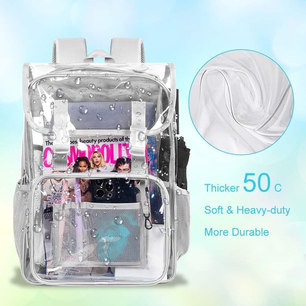 3PCS Clear Backpack, Heavy Duty Transparent Bookbag for Men Boys, Stadium Approved See Through Backpack Set (Grey)