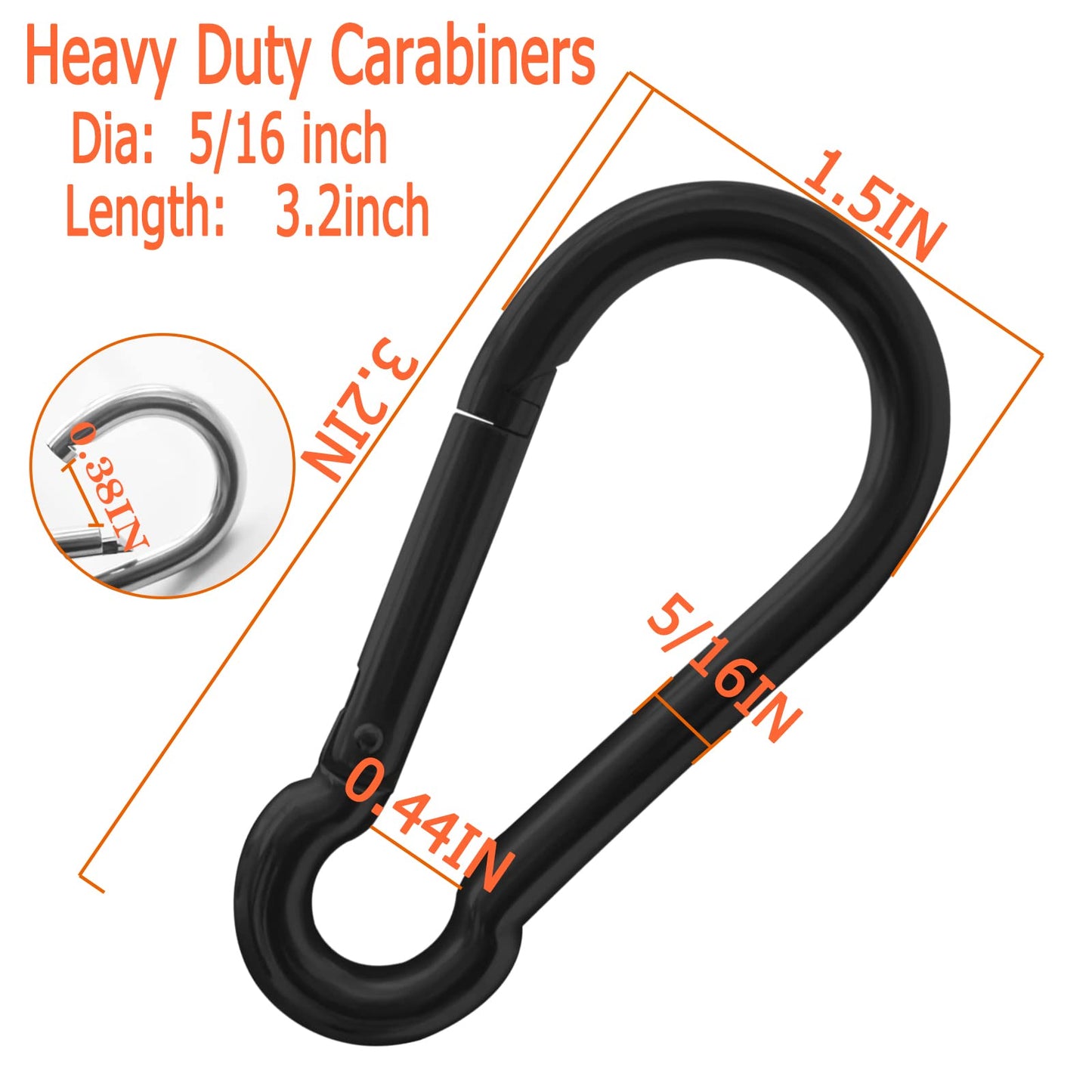 50Pack Carabiner Clips Heavy Duty, 3.2” Large Spring Snap Hooks Bulk, Galvanized Black Carabiners for Camping, Solid Spring Clips for Home Gym Hanging Hammocks Swing Hiking-500lbs Holding Capacity