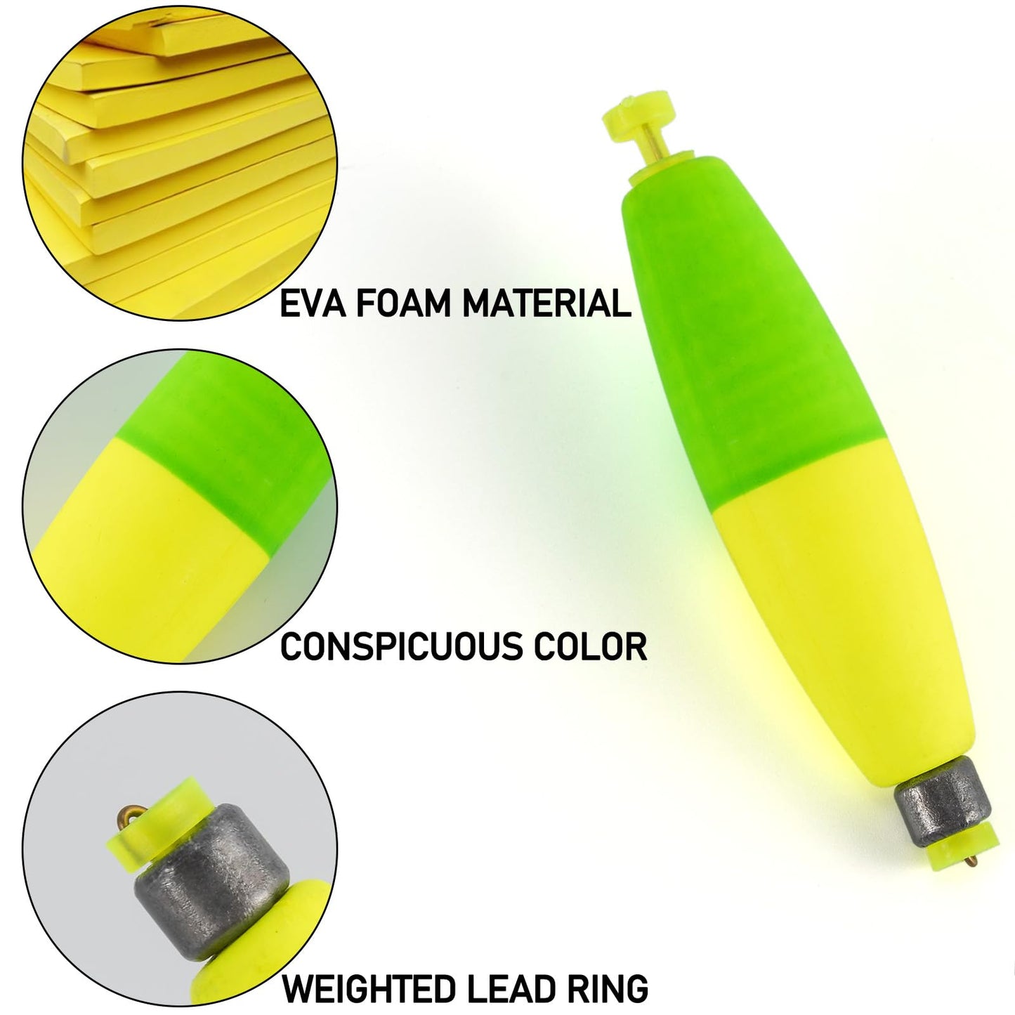 Alwonder 10-Pack Fishing Bobbers Floats, Weighted Bobbers for Fishing Cigar EVA Foam Snap-on Floats Corks Floaters Buoys for Crappie Bass Panfish Bluegills Trout S Red&Yellow