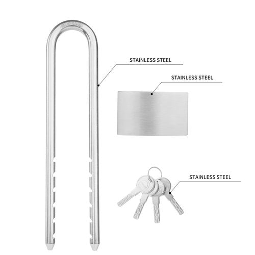 ROOKMAD All Weather Stainless Steel Bike U Lock, Outdoor Pad Lock with 4 Keys, 2.76 in. (70mm) Wide, Adjustabl Shackle Marine Lock for Bikes, Boats, Gates, Cabinet, Scooters, etc.