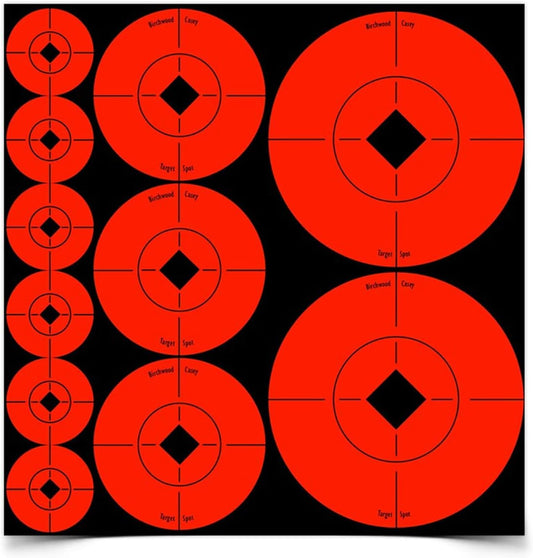 Birchwood Casey Target Spots Orange/Green Assorted Size High-Contrast Self-Adhesive Paper Shooting Targets for Gun Practice