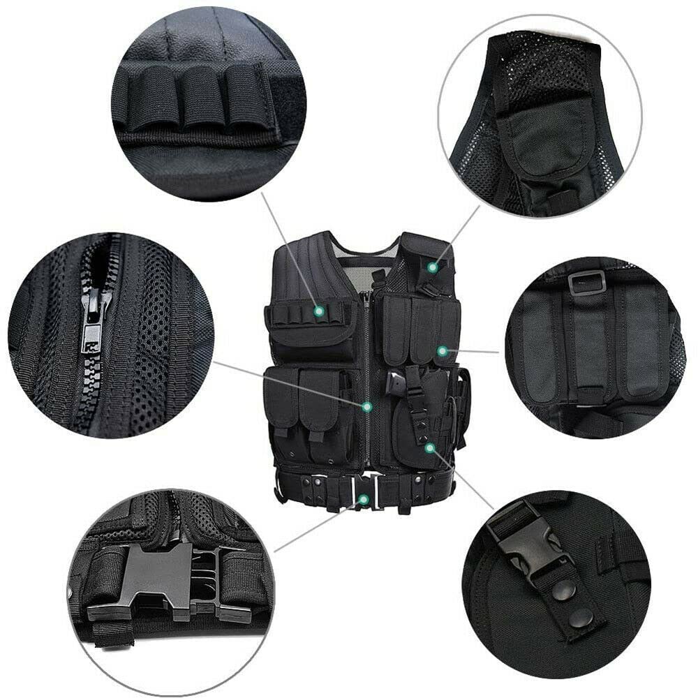GALAXYLENSE U.S Universal Sport Airsoft Hunting Paintball Tactical Gear Vest Protection Light Weight Heavy Duty Breathable (Black Color)