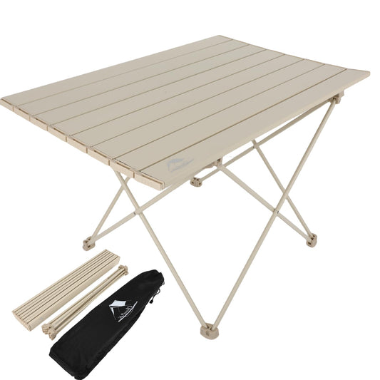FAHKNS Portable Camping Table,Folding Side Table Aluminum Top for Camping Hiking Backpacking Outdoor Picnic（27" D x 18" W x 16" H，Off White）