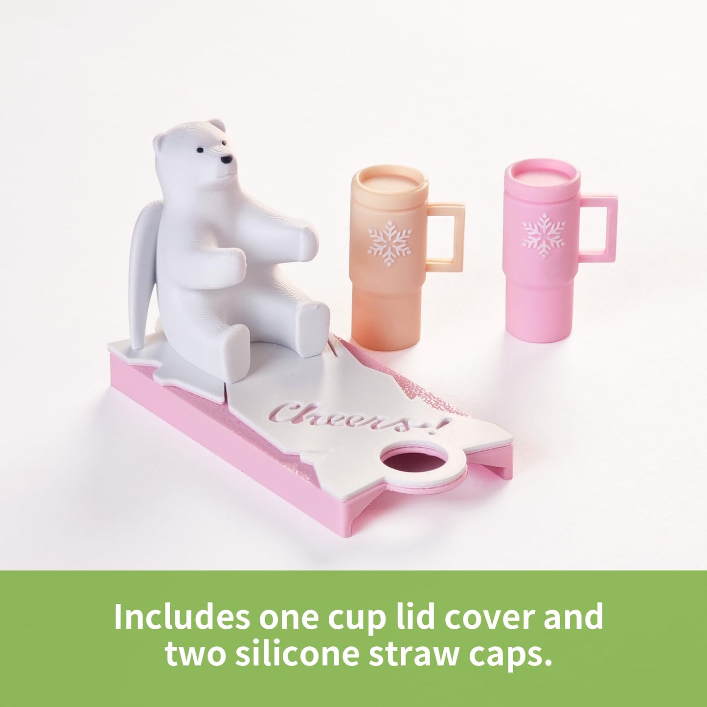 Angel Bear Name Plate with 2PCS Straw Caps for Stanley Cup Cute Funny Accessories for Man & Woman Gift (Bear Cheers 40oz Purple)