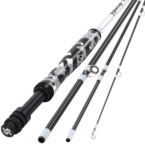 Sougayilang Fly Fishing Rod, Lightweight Ultra-Portable 4 Pieces 5/6wt Graphite 9' Fly Rod for Complete Starter with SuperPolymer Handle-Black