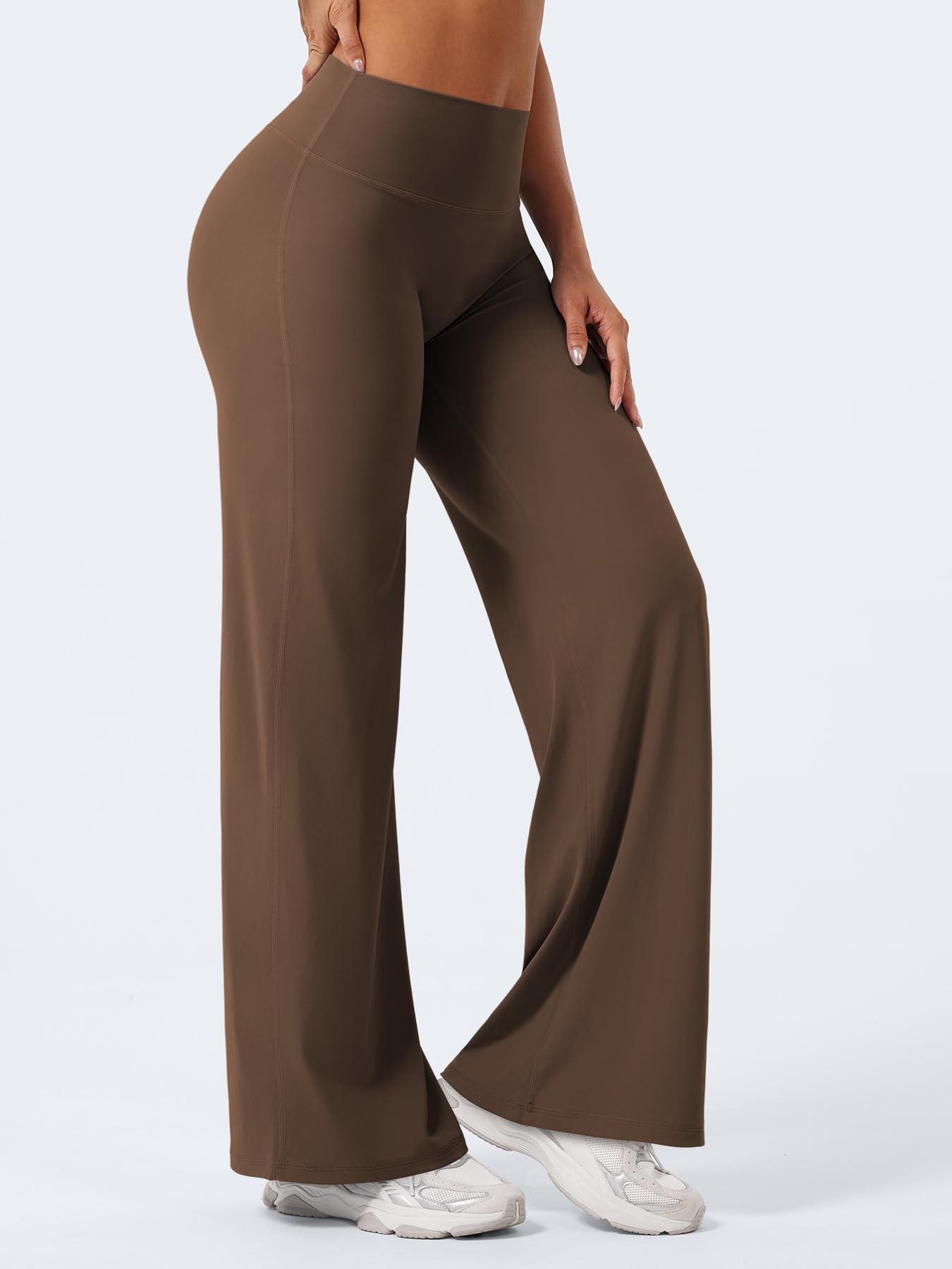 YEOREO Workout Leggings Womens No Front Seam Straight Leggings 31.5" Thin Fleece High Waist Buttery Eddiy Gym Yoga Pants Brown M